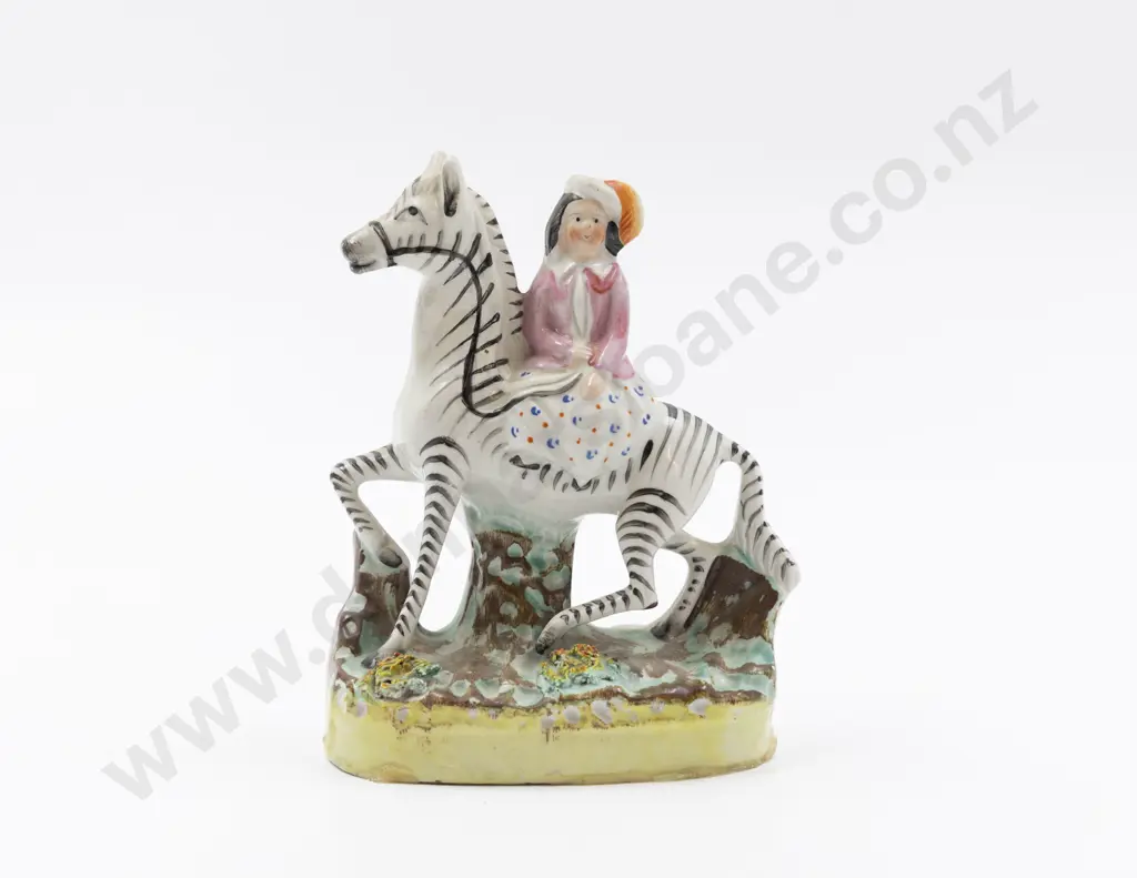 Small Victorian Flat Back Figure of Maiden Riding a Zebra Image 1++