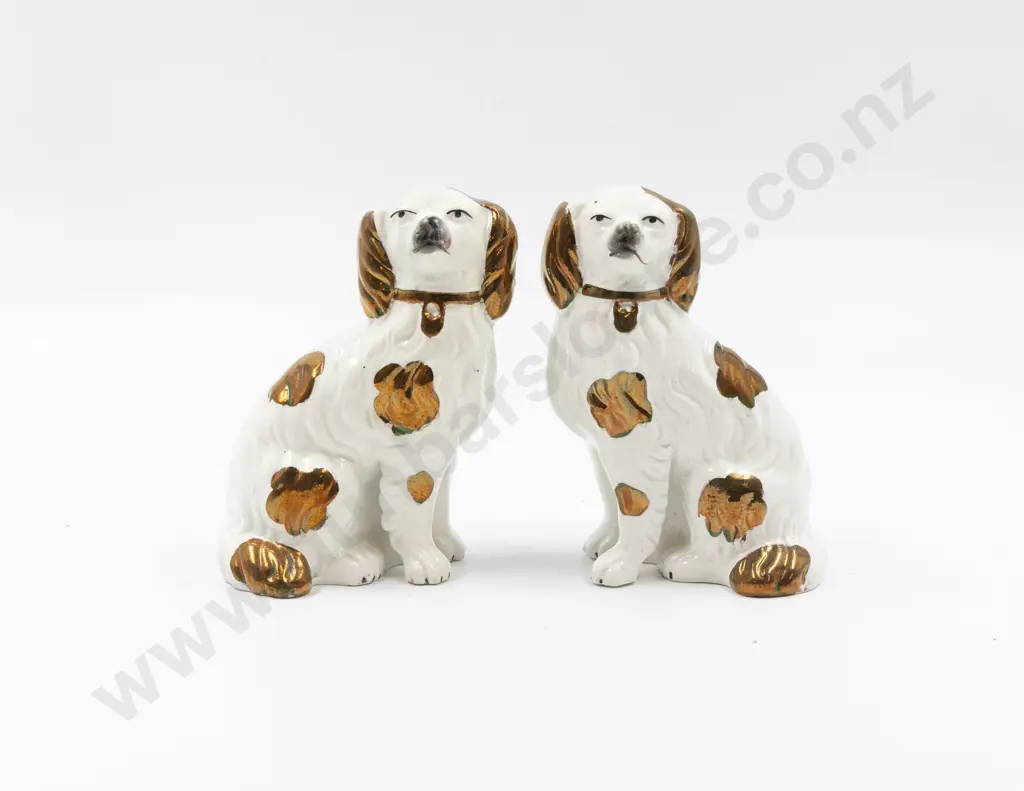 Pair Late Victorian Staffordshire Small Mantel Dogs Image 1++