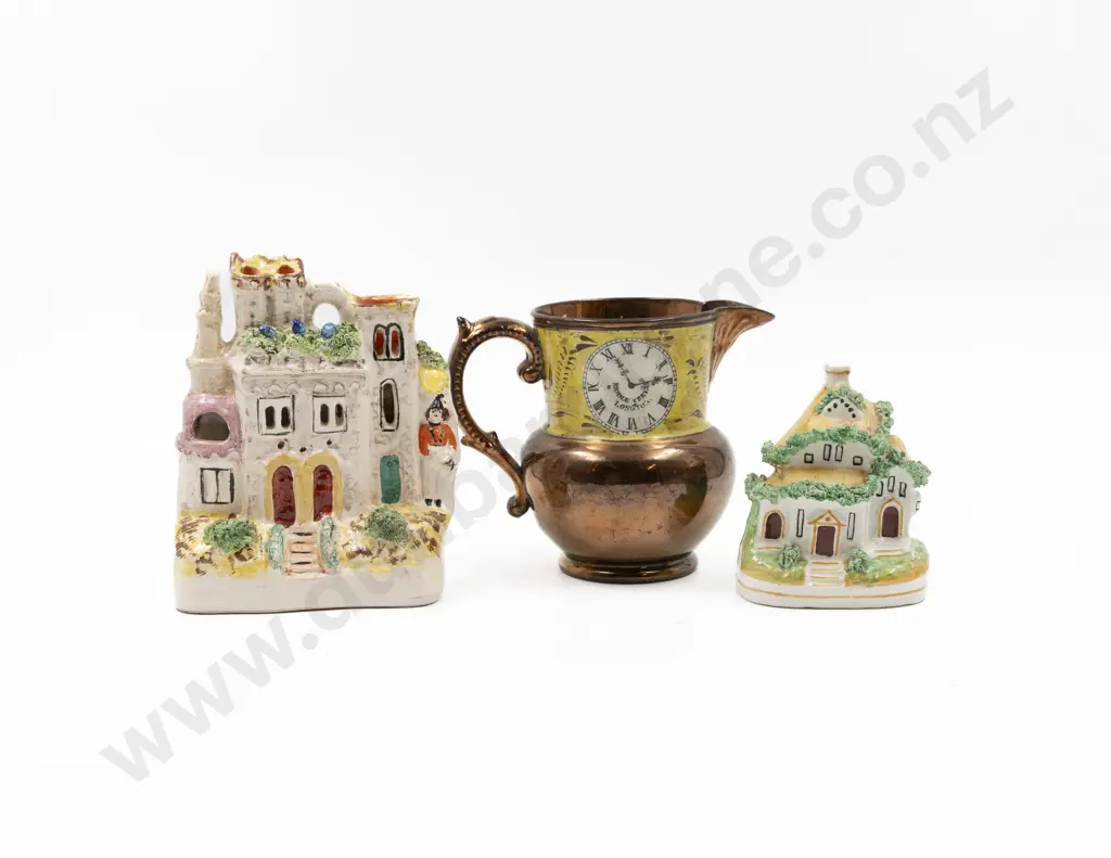 Late Victorian Staffordshire Castle Cottage & Copper Lustre Jug Image 1++