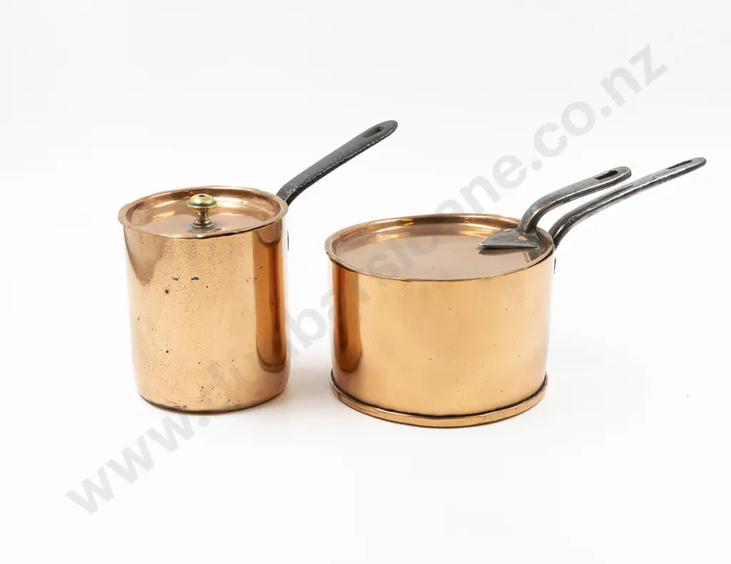 Victorian Two Copper & Iron Covered Saucepans Image 1++