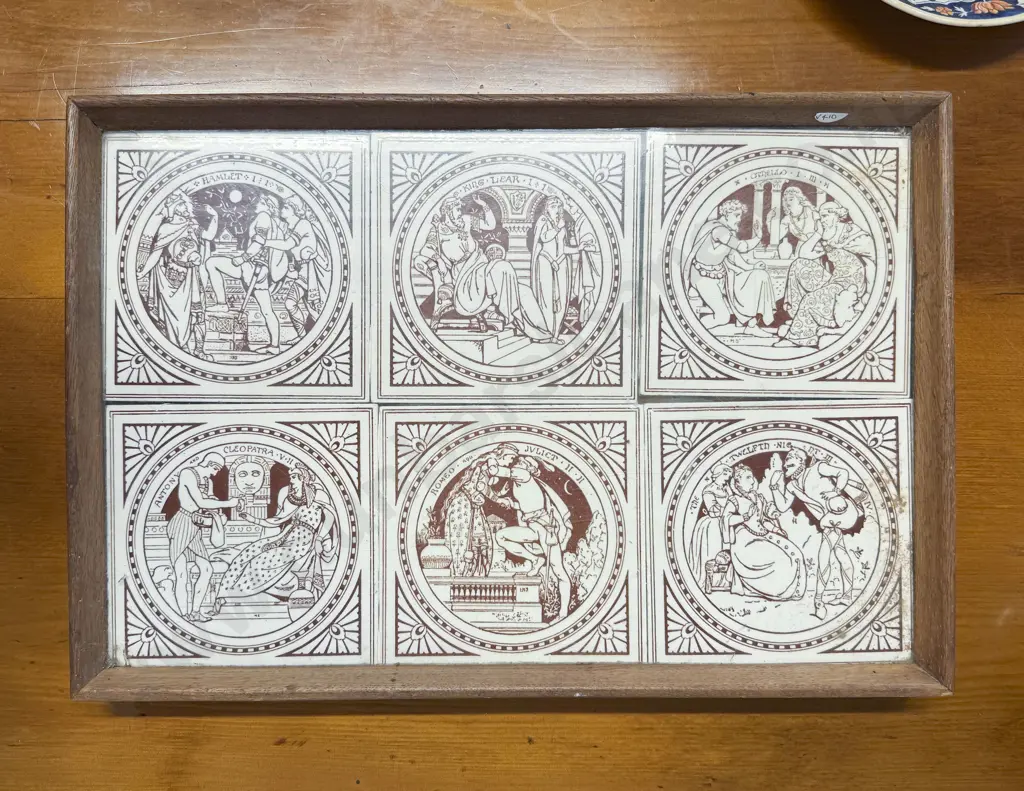 Set of Six Minton Art Nouveau Tiles Framed Image 1++
