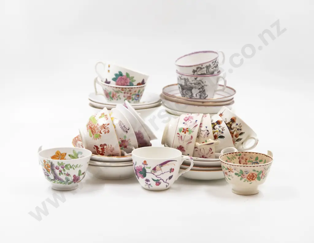 Collection Fifteen Early to Mid C19th English Cups & Saucers Image 1++