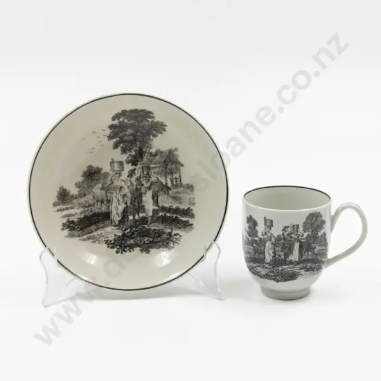 Late C18th Possible First Period Worcester Tea Cup & Saucer Bat Printed