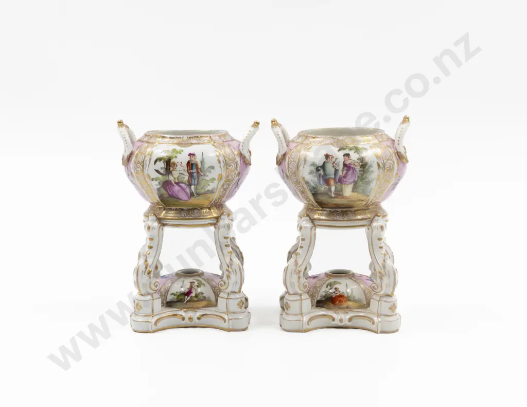 Late C19th Dresden Pot Pourri Urns Image 1++