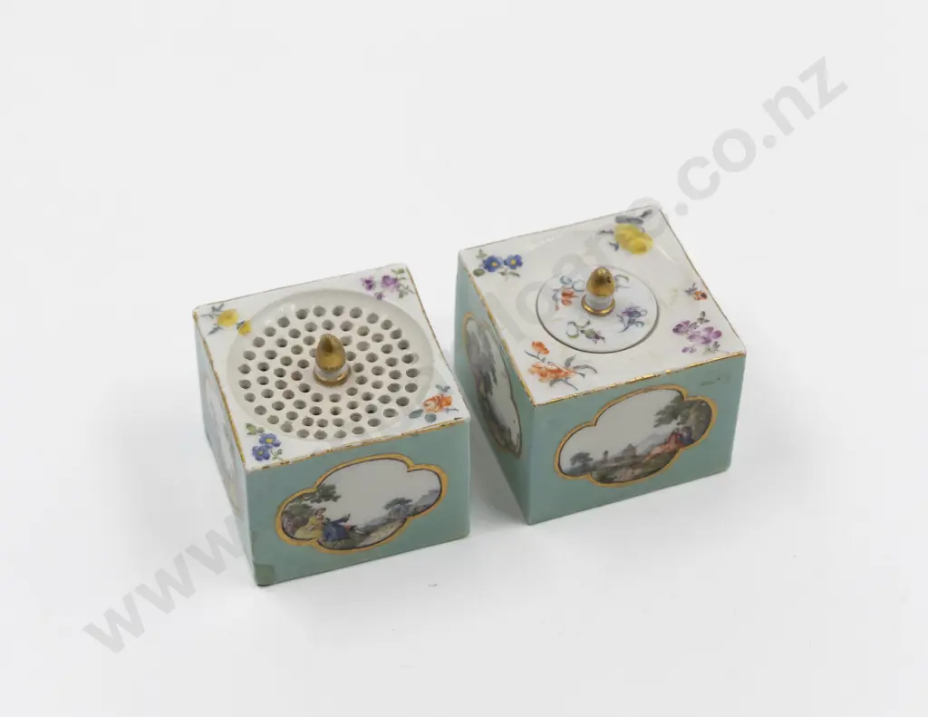 Pair C19th Dresden Ink & Pounce Pots Image 1++