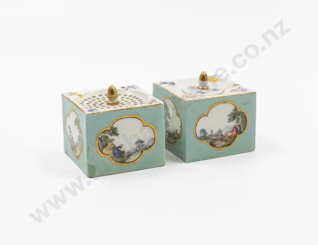Pair C19th Dresden Ink & Pounce Pots Image 1++