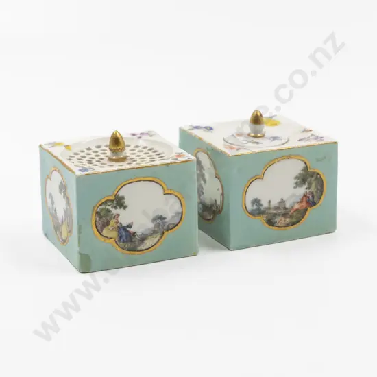 Pair C19th Dresden Ink & Pounce Pots