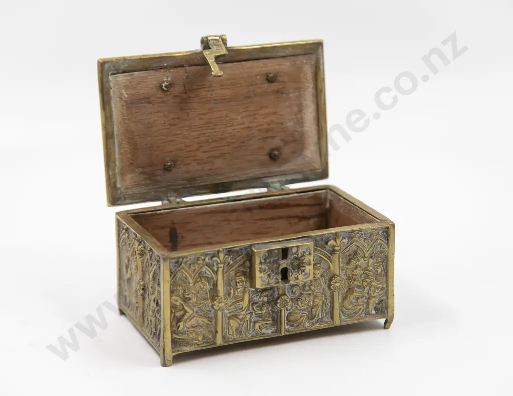 Cast Brass Gothic Style Panelled Treasure Box Image 1++