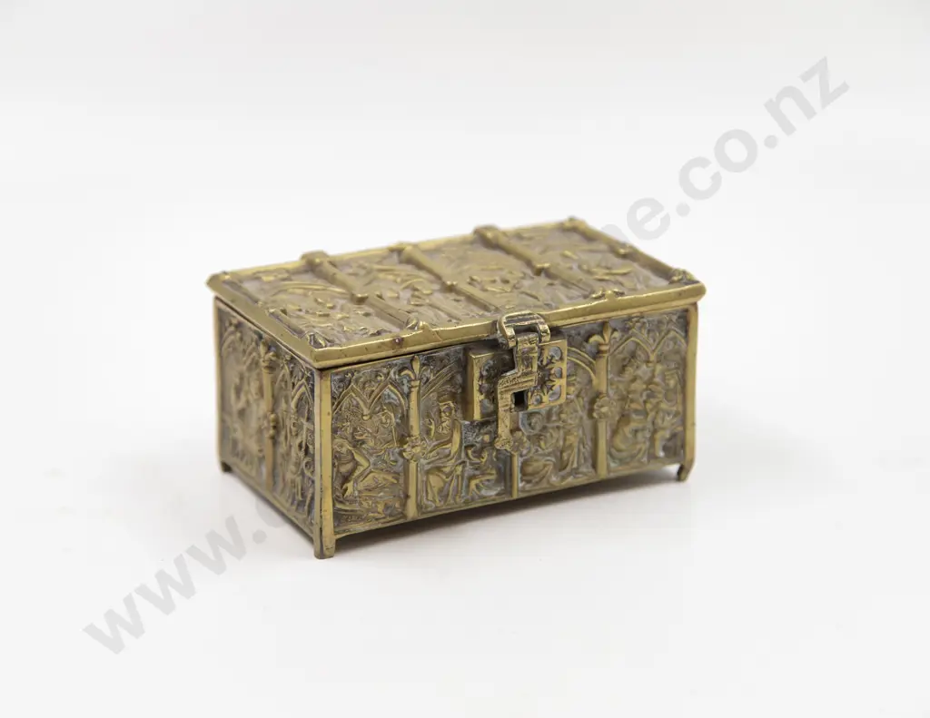 Cast Brass Gothic Style Panelled Treasure Box Image 1++