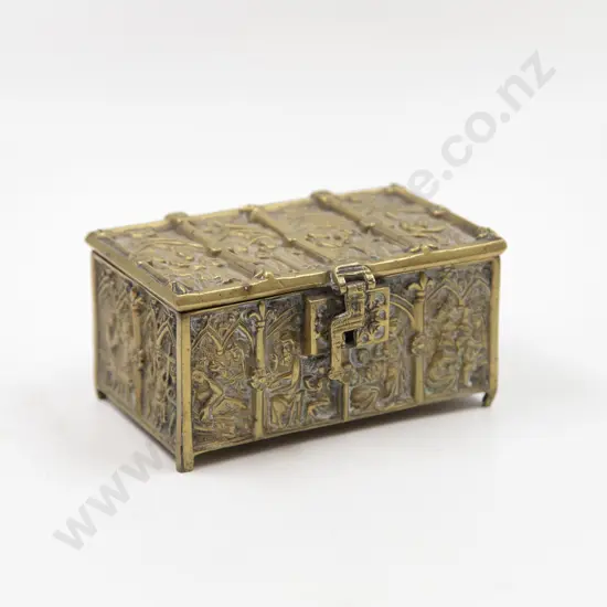 Cast Brass Gothic Style Panelled Treasure Box