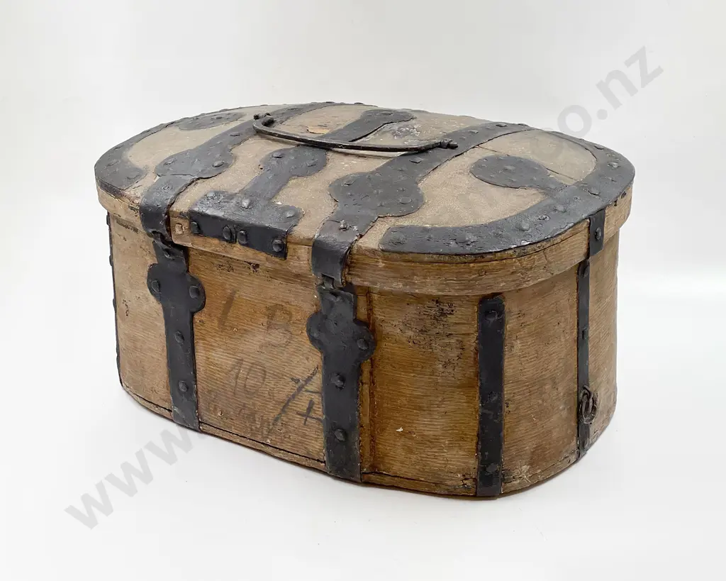 C19th Swedish Wood Iron Bound Carriage Box with Original Lock and Key Image 1++