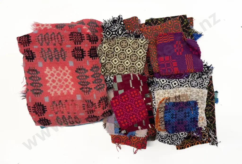 Quantity of Welsh Woollen Blanket Patchwork Squares and Partial Blankets with Wool Wall Hanging Image 1++