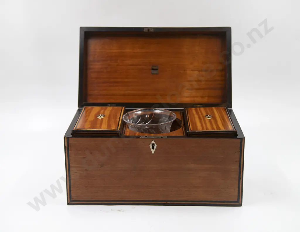 Regency Satinwood & Ebony Strung Tea Caddy Image 1++