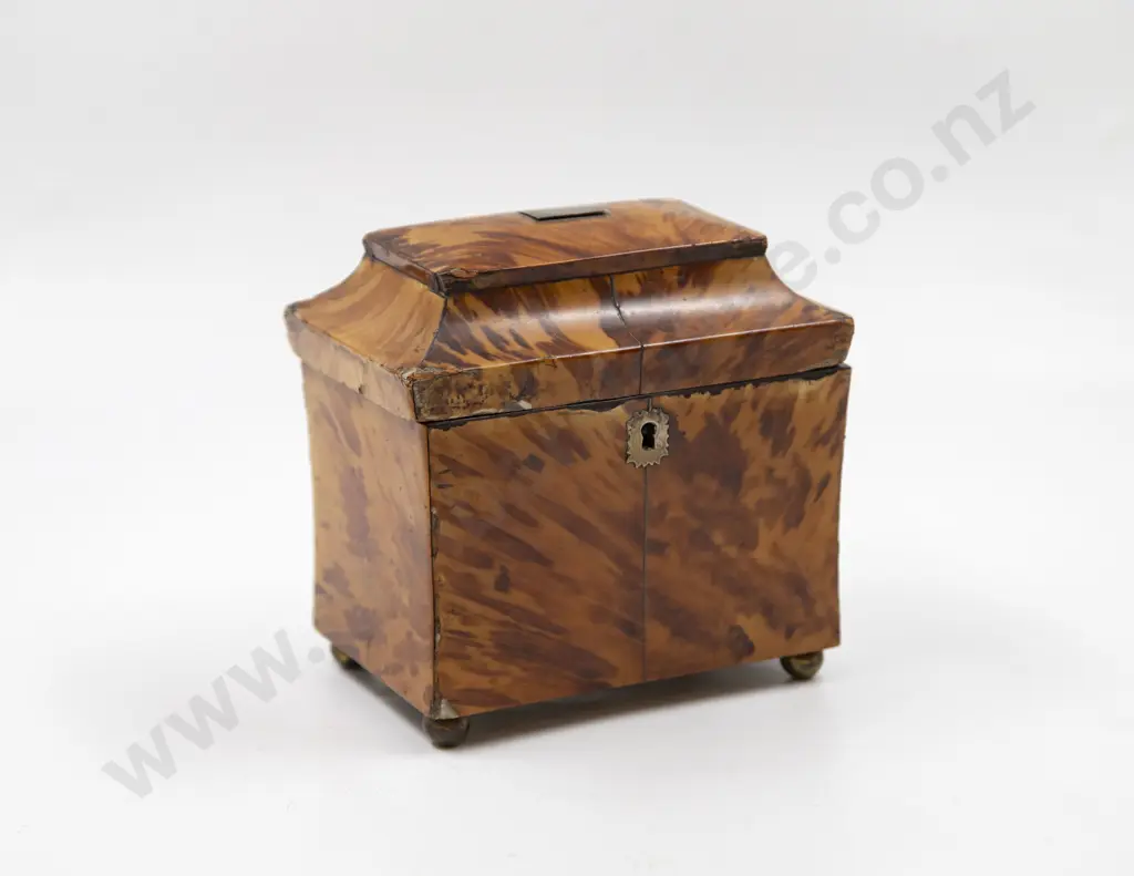 Early C19th Two Section Tortoiseshell Tea Caddy Image 1++