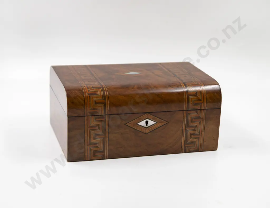 Victorian Walnut Marquetry Inlaid Work Box Image 1++