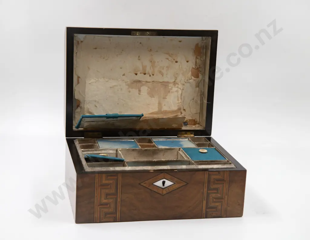 Victorian Walnut Marquetry Inlaid Work Box Image 1++