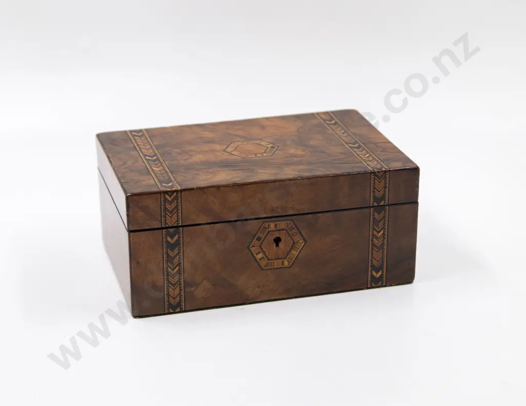 Victorian Walnut Marquetry Inlaid Work Box Image 1++