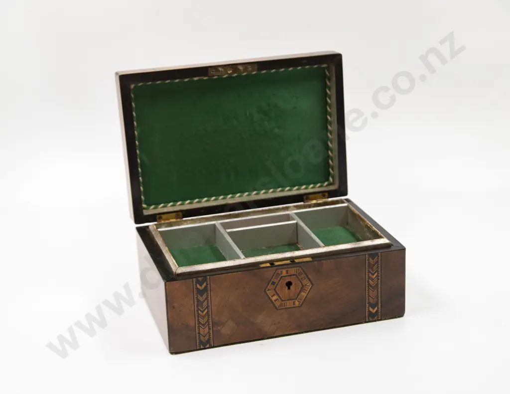 Victorian Walnut Marquetry Inlaid Work Box Image 1++