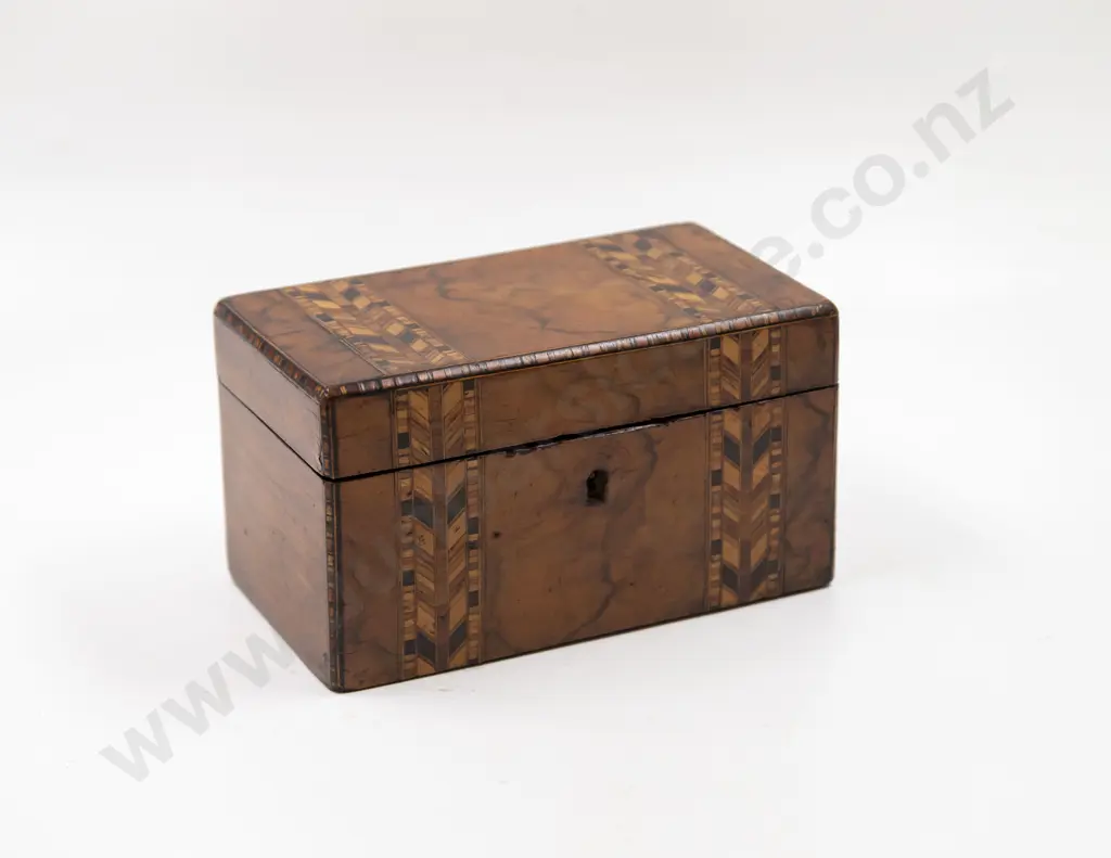 Victorian Walnut Marquetry Inlaid Two Section Tea Caddy Image 1++