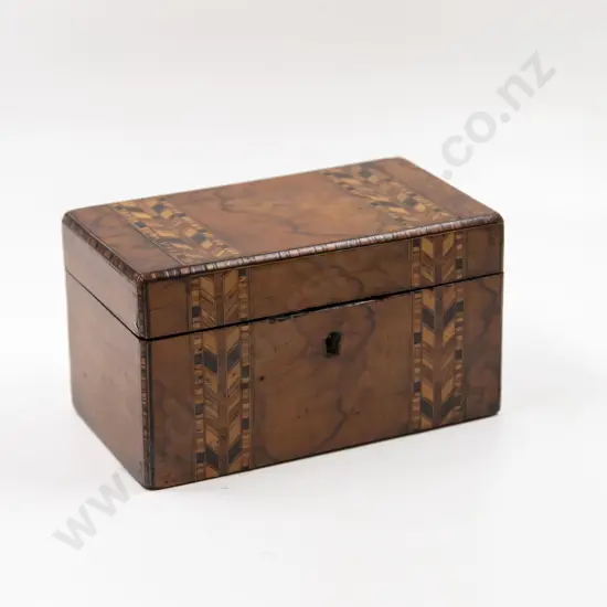 Victorian Walnut Marquetry Inlaid Two Section Tea Caddy