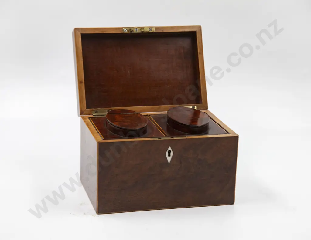 Regency Flame Mahogany Boxwood Strung Two Section Tea Caddy Image 1++