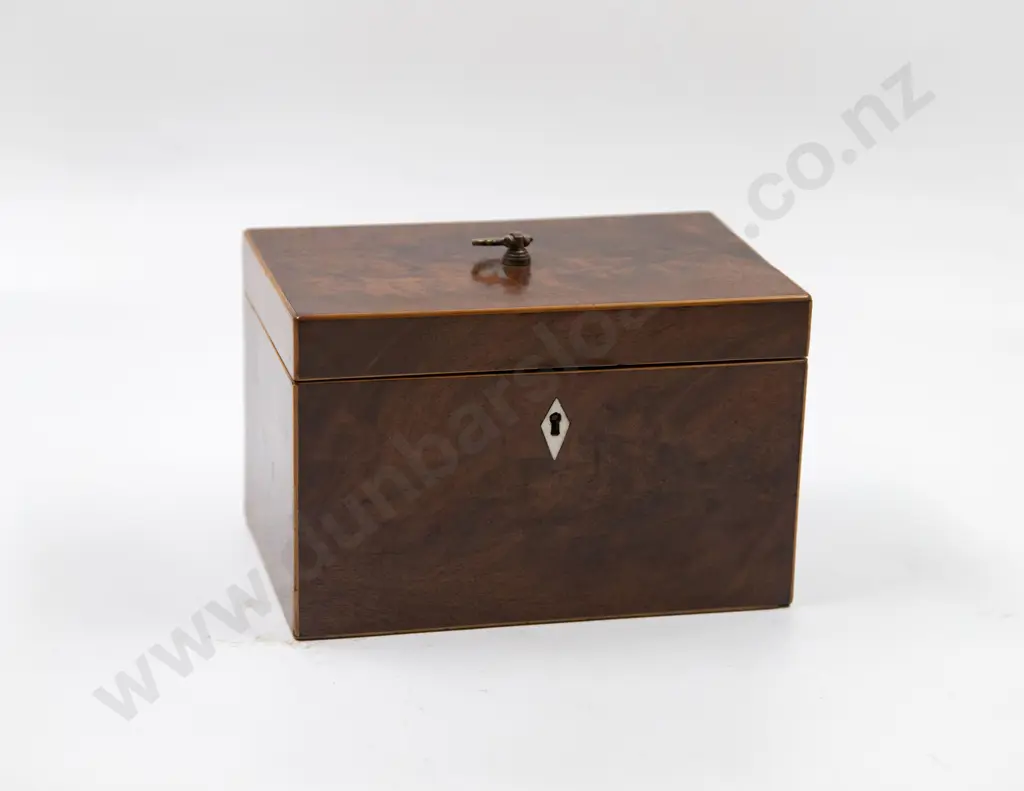 Regency Flame Mahogany Boxwood Strung Two Section Tea Caddy Image 1++