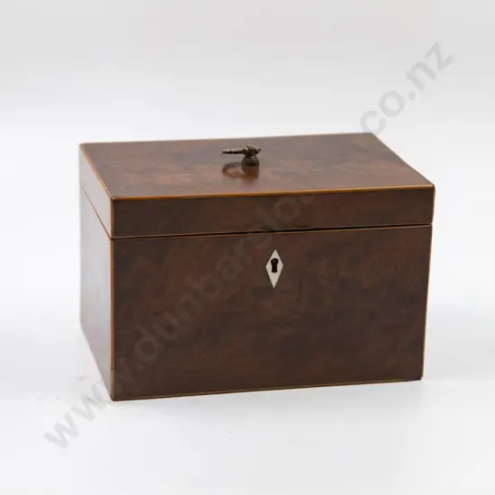 Regency Flame Mahogany Boxwood Strung Two Section Tea Caddy