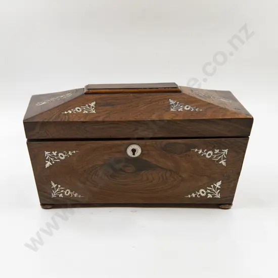 Early Victorian Rosewood MOP Inlaid Tea Caddy