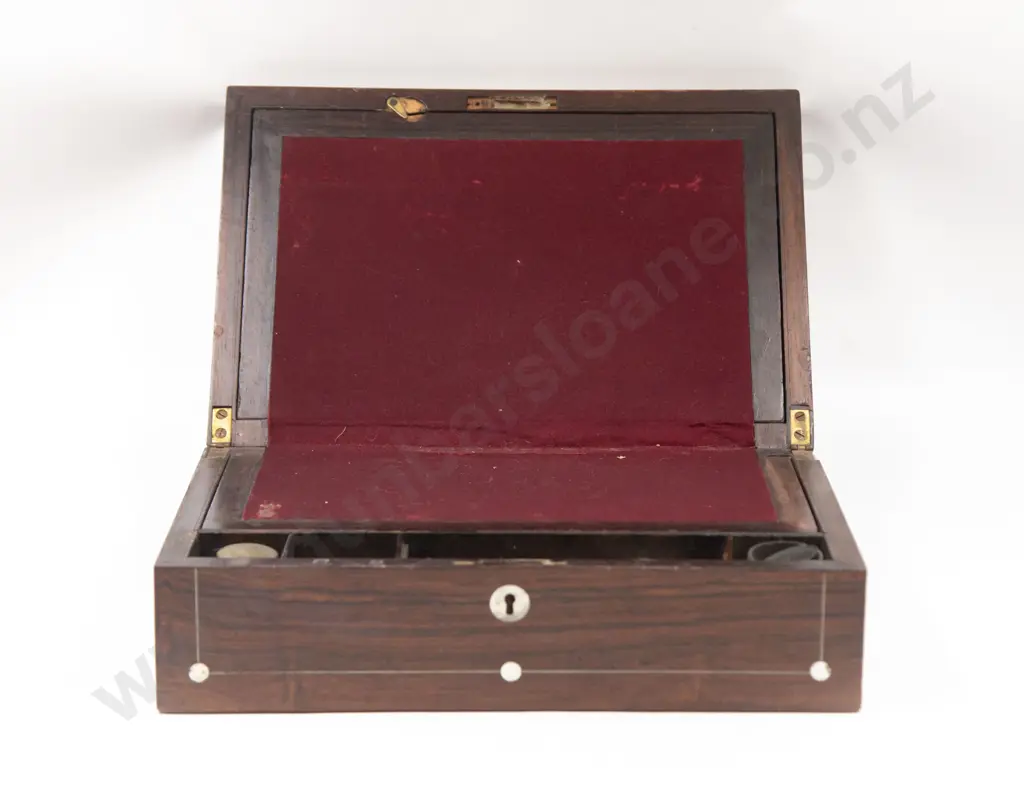 Victorian Rosewood Metal Strung and MOP Inlaid Writing Slope Image 1++