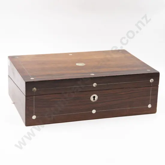 Victorian Rosewood Metal Strung and MOP Inlaid Writing Slope