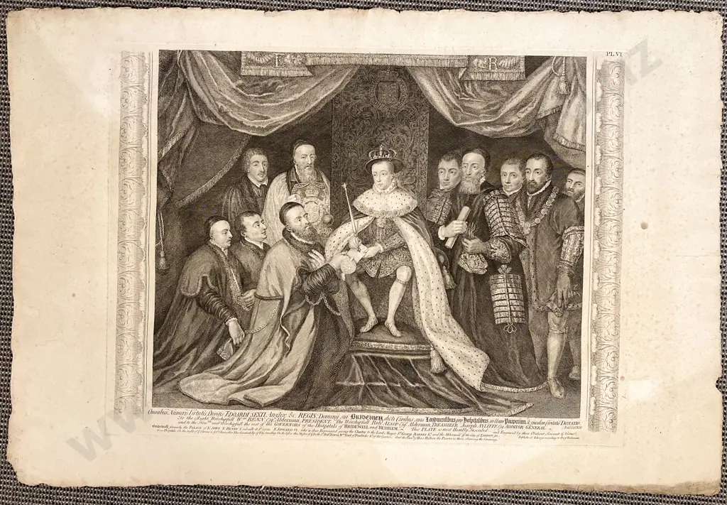C18th Unframed Engraving King Edward VI C1750 with four other works Image 1++