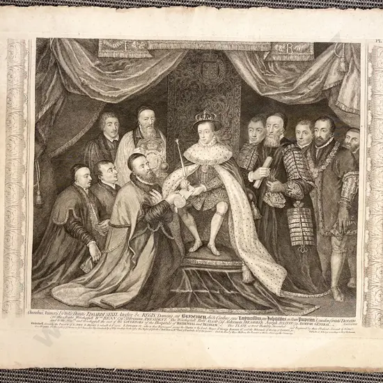 C18th Unframed Engraving King Edward VI C1750 with four other works