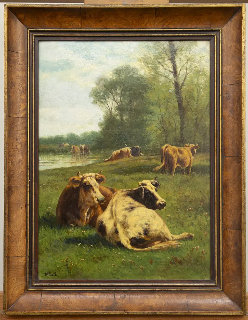 William Frederick Hulk (Dutch 1852 - 1906) - Bucolic Scene with Cows Image 1++