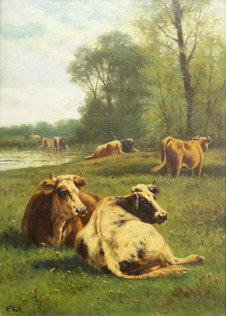 William Frederick Hulk (Dutch 1852 - 1906) - Bucolic Scene with Cows Image 1++