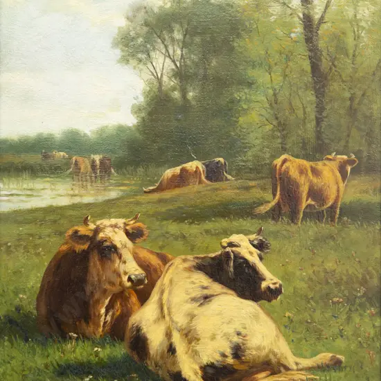 William Frederick Hulk (Dutch 1852 - 1906) - Bucolic Scene with Cows