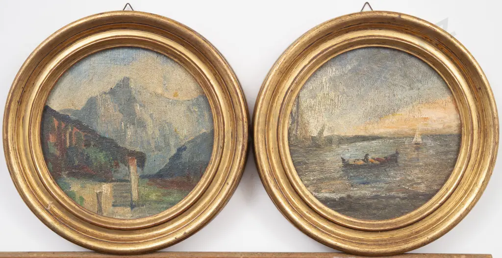 Two Circular Oil Paintings Image 1++