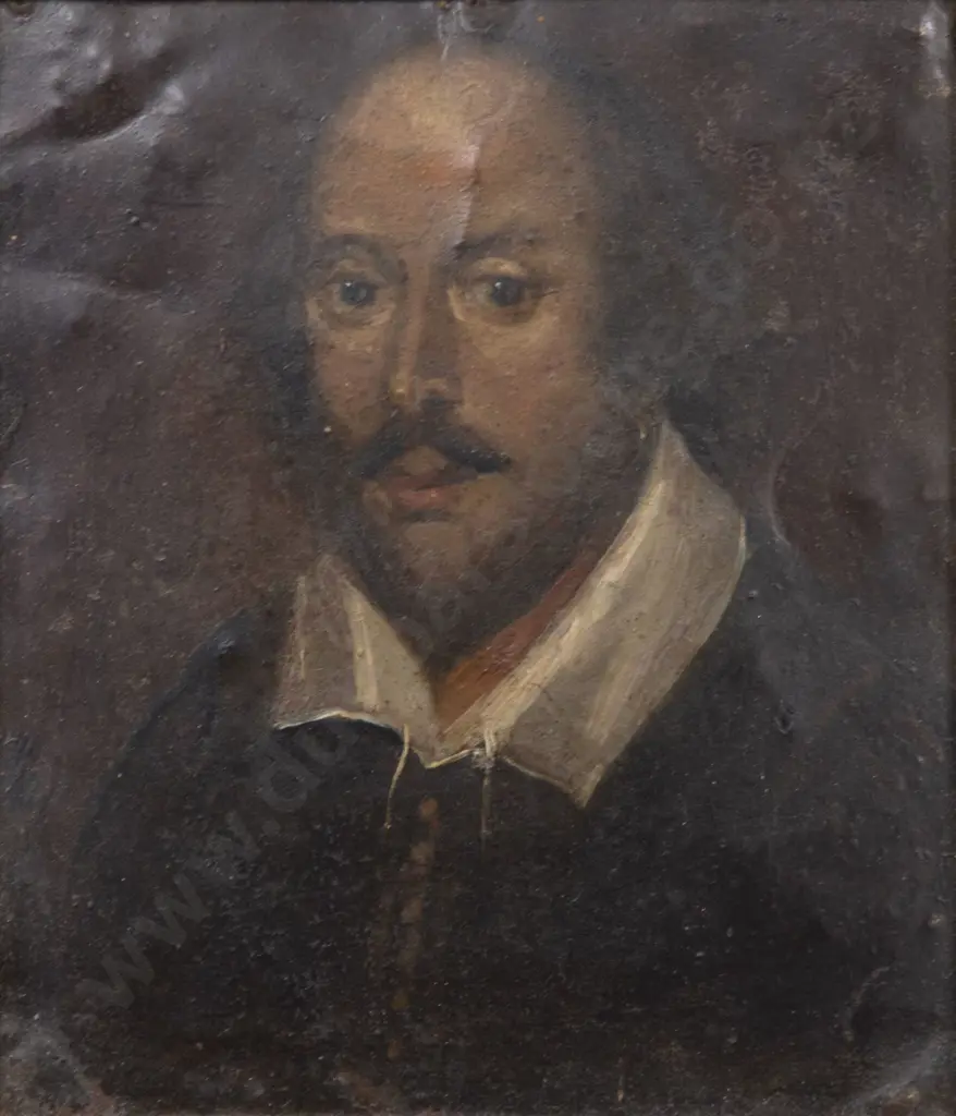 C19th Oil on Tin Portrait of William Shakespeare Image 1++