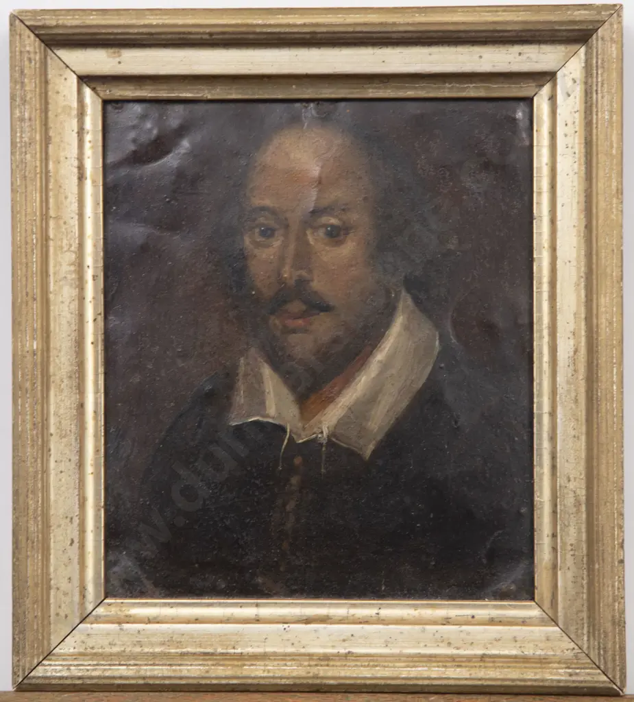 C19th Oil on Tin Portrait of William Shakespeare Image 1++
