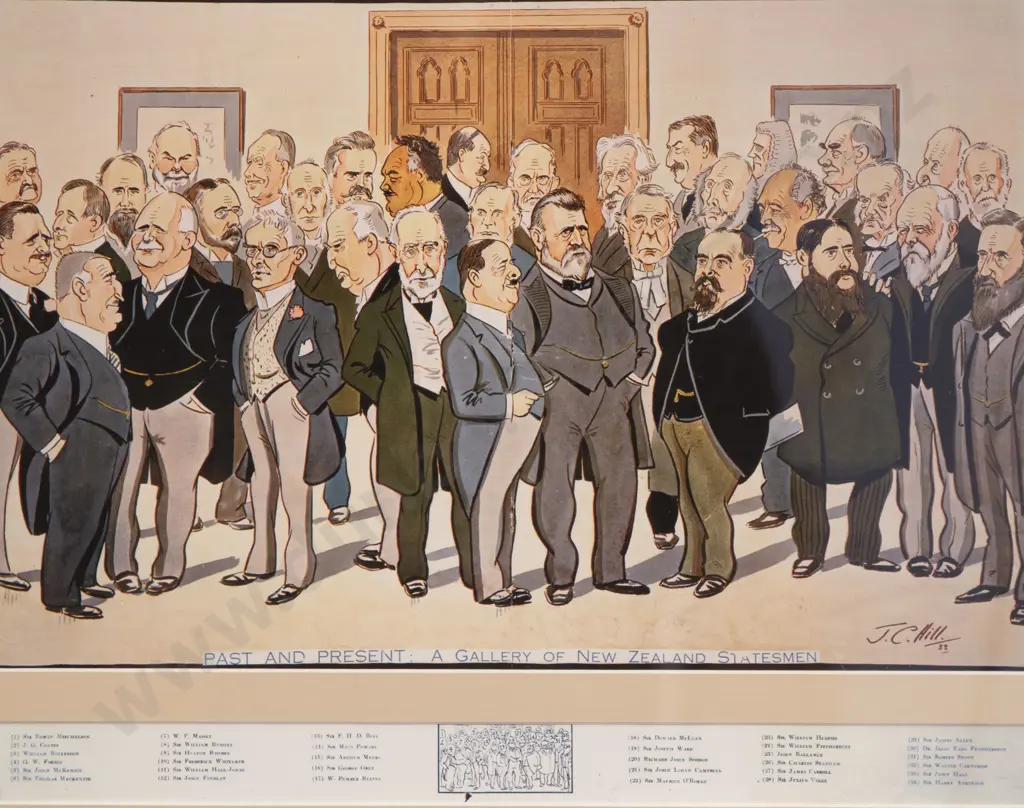 W A Bowring NZ Politcal Print & J C Hill Political Print Image 1++