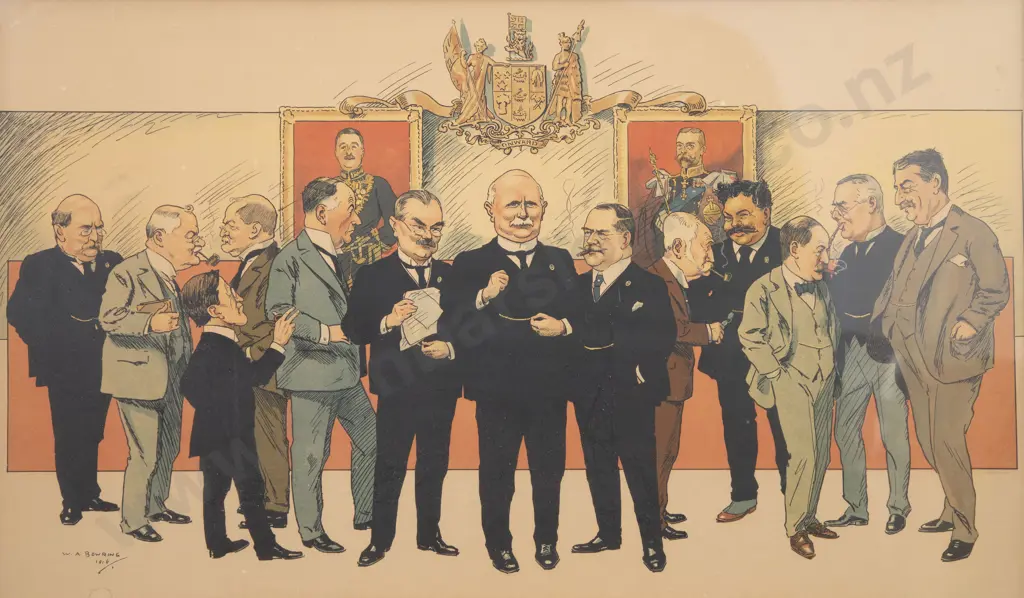 W A Bowring NZ Politcal Print & J C Hill Political Print Image 1++