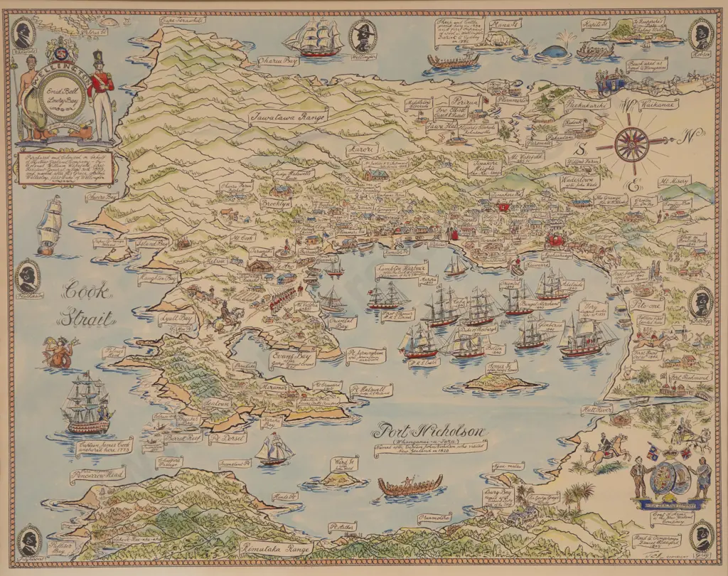 Hand-Coloured Map of Wellington Harbour Image 1++