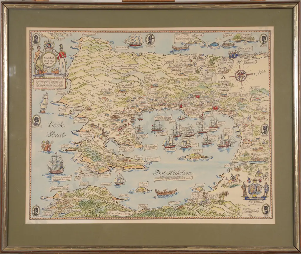 Hand-Coloured Map of Wellington Harbour Image 1++