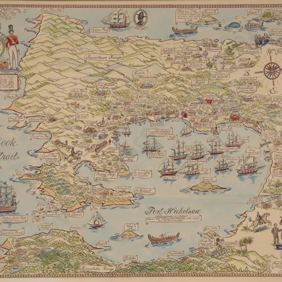 Hand-Coloured Map of Wellington Harbour