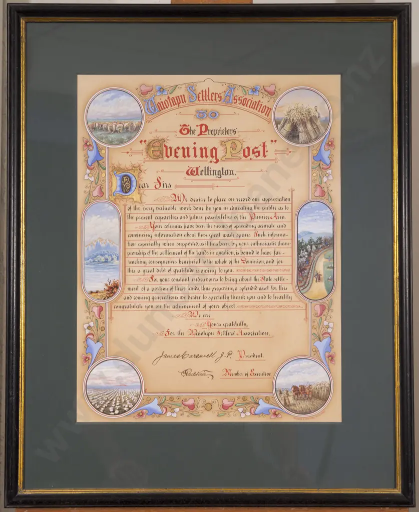C1919 Illuminated Address from the Waiotapu Settlers Association to The Evening Post Image 1++