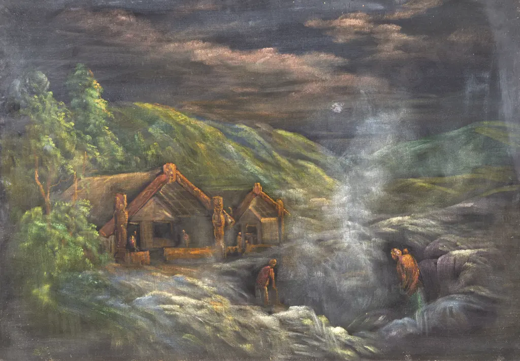 C1920s Oil on Velvet Painting of A Pa at Kaiwharawhara Image 1++