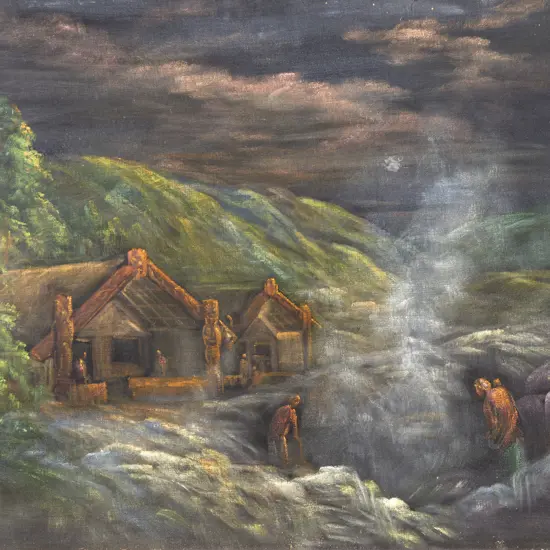 C1920s Oil on Velvet Painting of A Pa at Kaiwharawhara