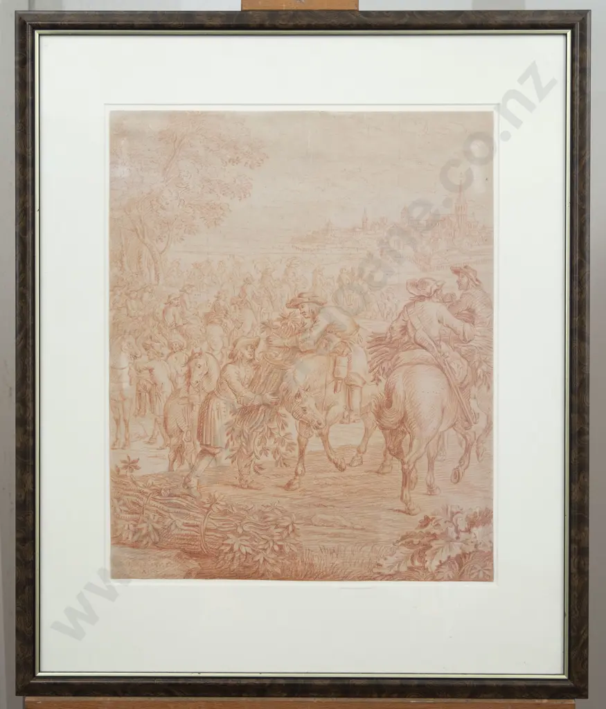 C18th Conté on Paper Drawing of a Procession Image 1++
