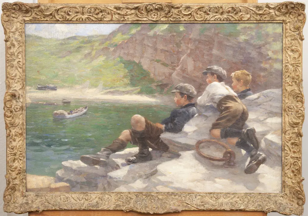 William Marshall Brown (Scottish 1863 - 1936) - Boys At Cove Harbour (Scotland) Image 1++