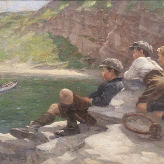 William Marshall Brown (Scottish 1863 - 1936) - Boys At Cove Harbour (Scotland)