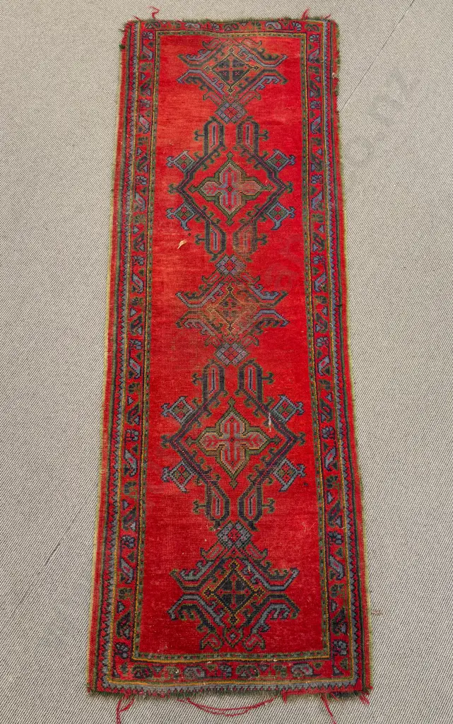 Three Antique Worn Similarly Patterned & Toned Rugs Image 1++